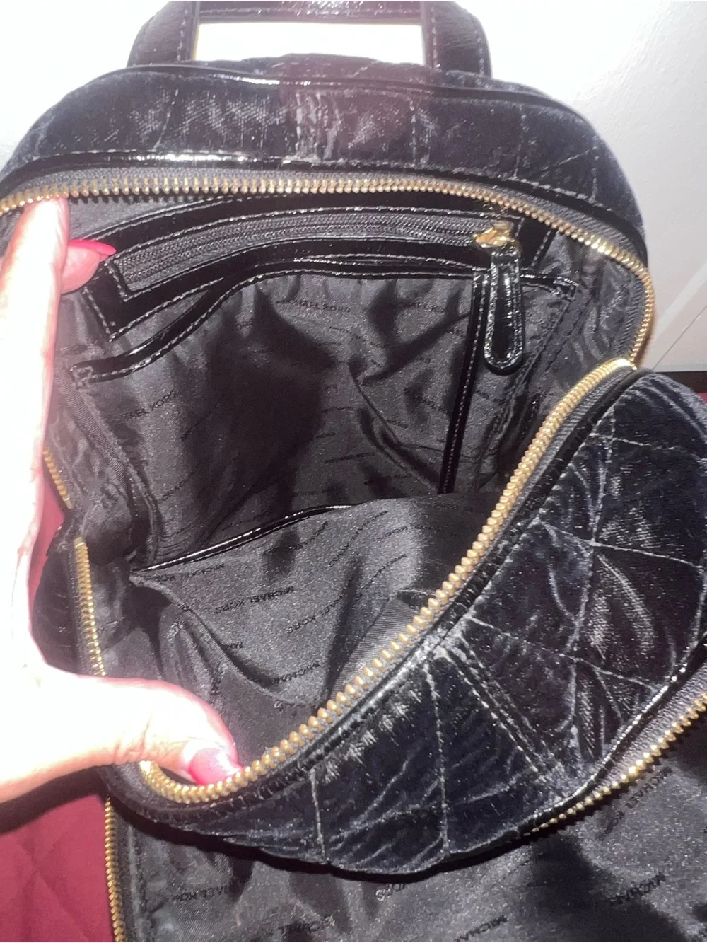 Michael Kors Black Quilted Velvet Mini Backpack with Gold Hardware